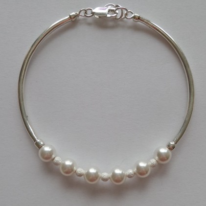 White Swarovski pearls in a Sterling silver bangle bracelet
