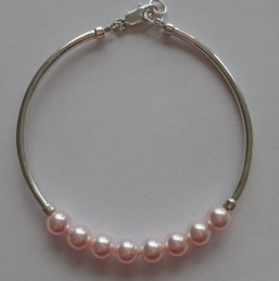 Handmade Sterling silver bangle with pink Swarovski pearls